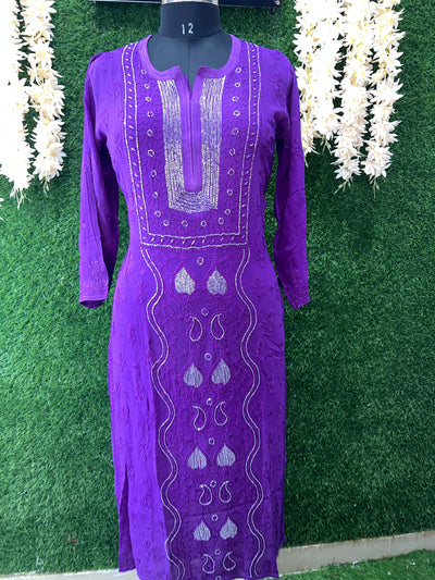 Viscose Kurti with Lucknowi Chikankari & Hand Embroidered Cutdana Work