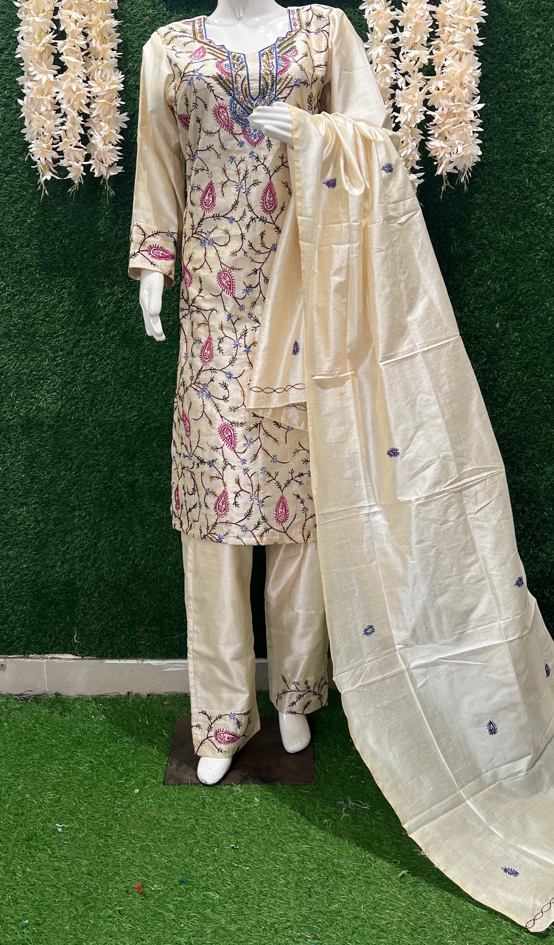 Elegant Kashmiri Embroidered Suit with Dupatta