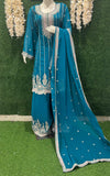 Vibrant Teal Embroidered Sharara Set – Elegant Festive & Party Wear
