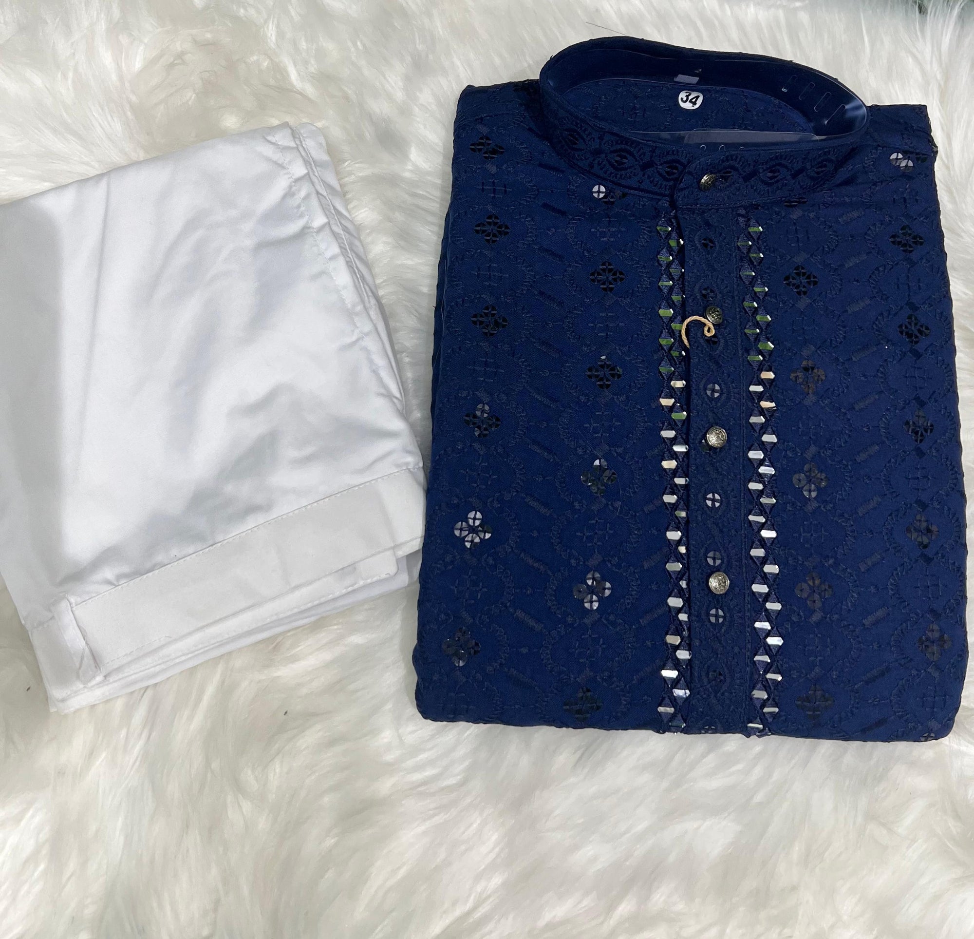 Chikankari Kurta Set with Mirror & Sequin Embellishments