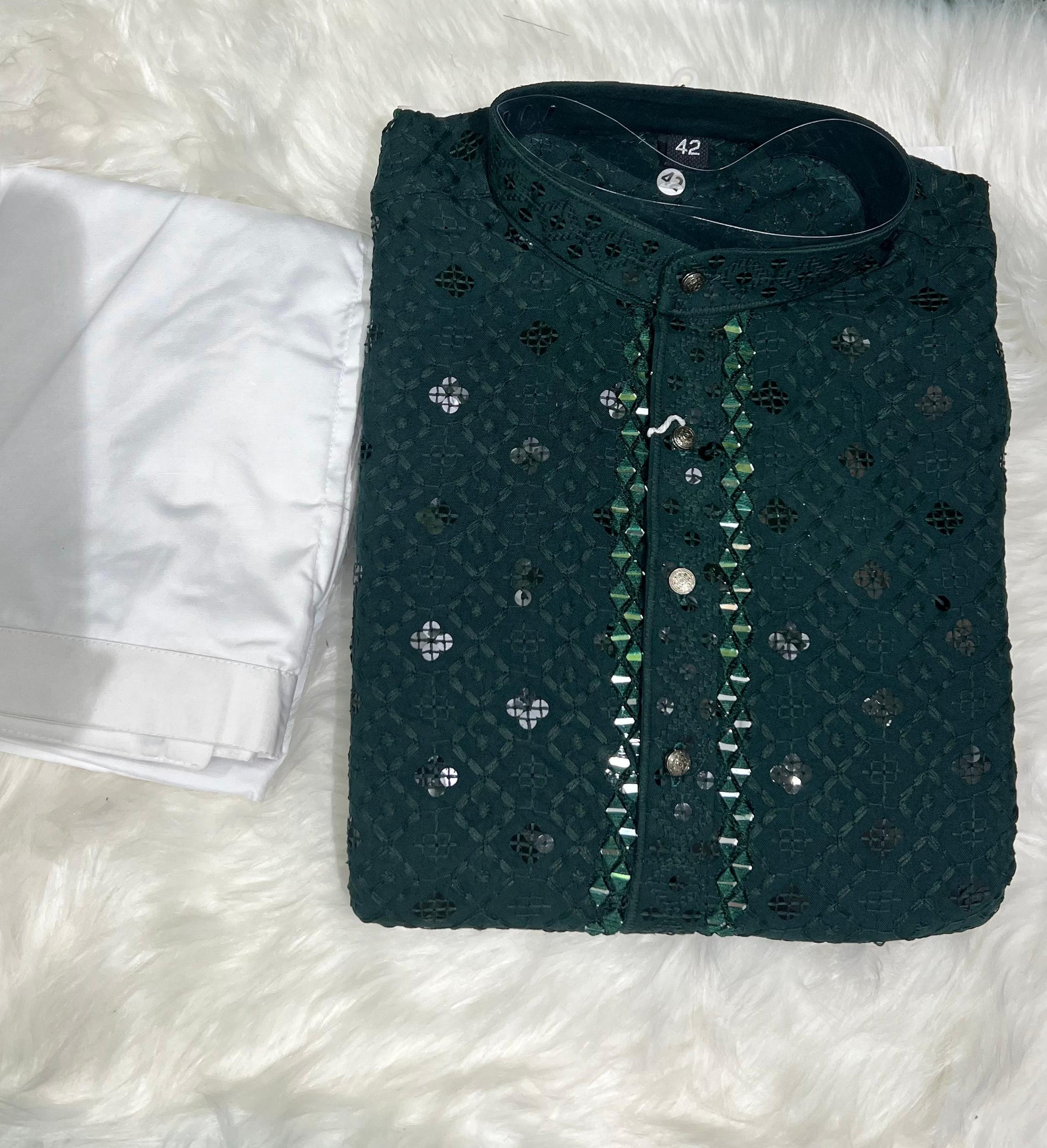 Chikankari Kurta Set with Mirror & Sequin Embellishments