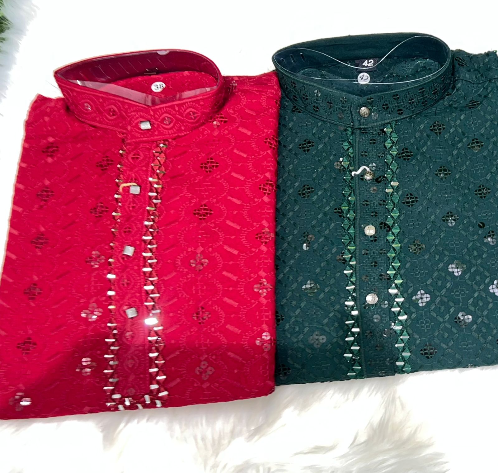 Chikankari Kurta Set with Mirror & Sequin Embellishments