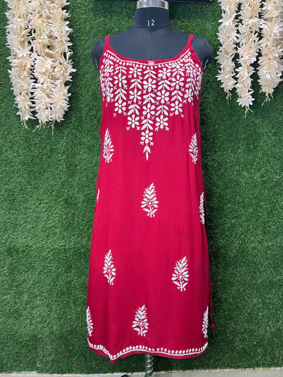 Lucknowi Chikankari Strappy Long Kurta