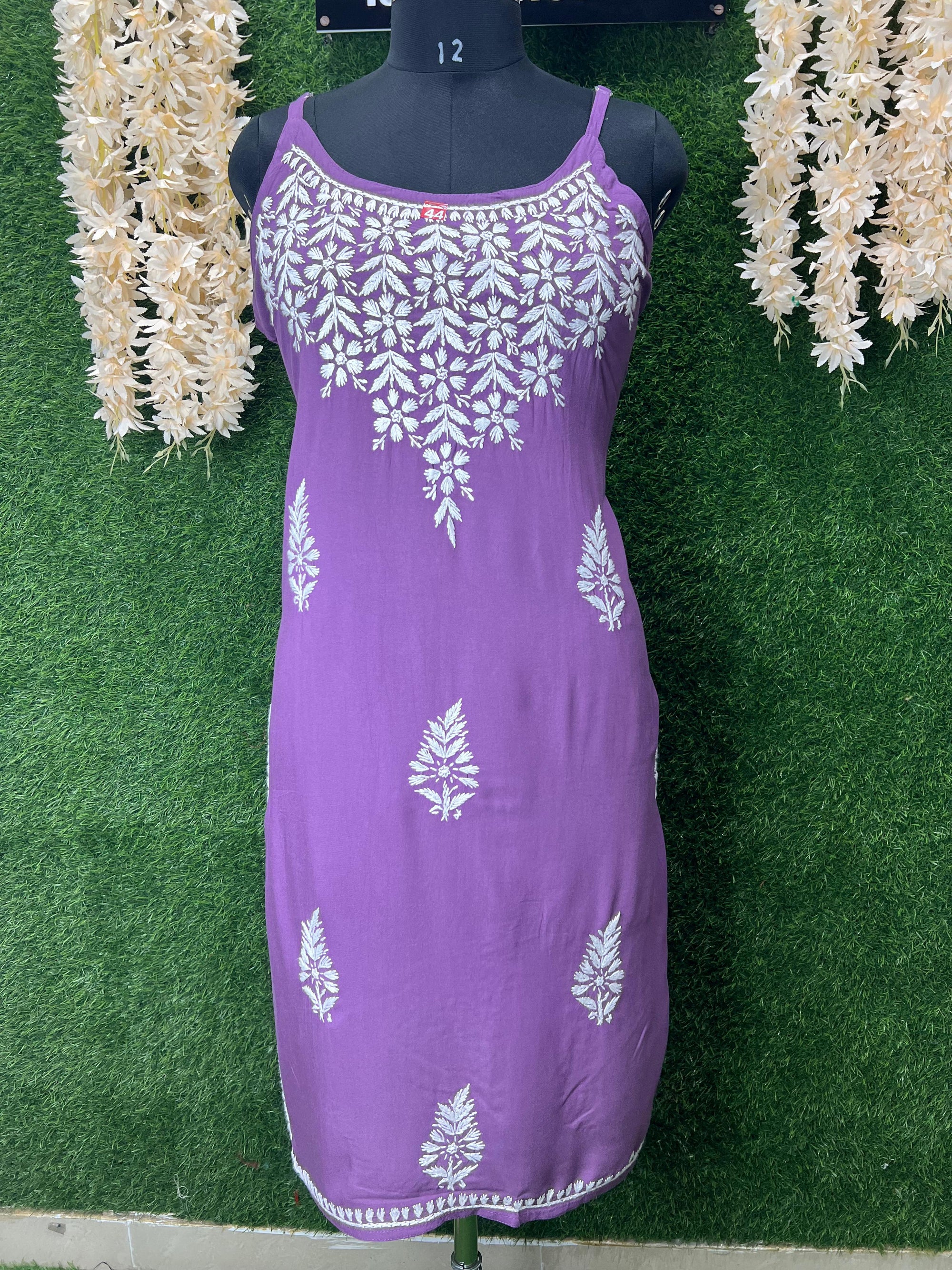 Lucknowi Chikankari Strappy Long Kurta
