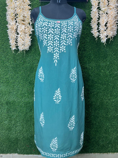 Lucknowi Chikankari Strappy Long Kurta