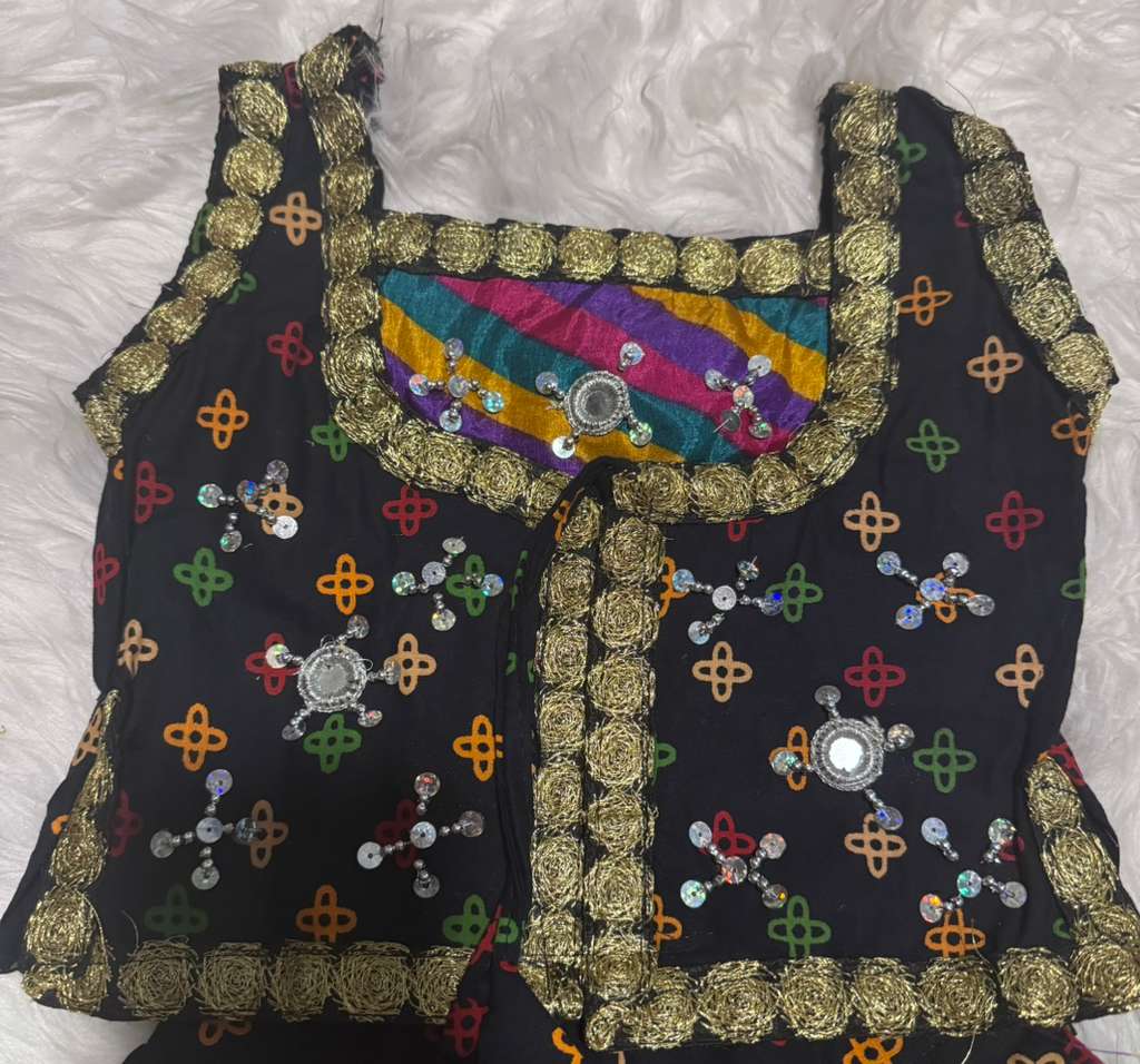Traditional Mirror Work Embroidered Garba Chaniya Choli Set for Girls