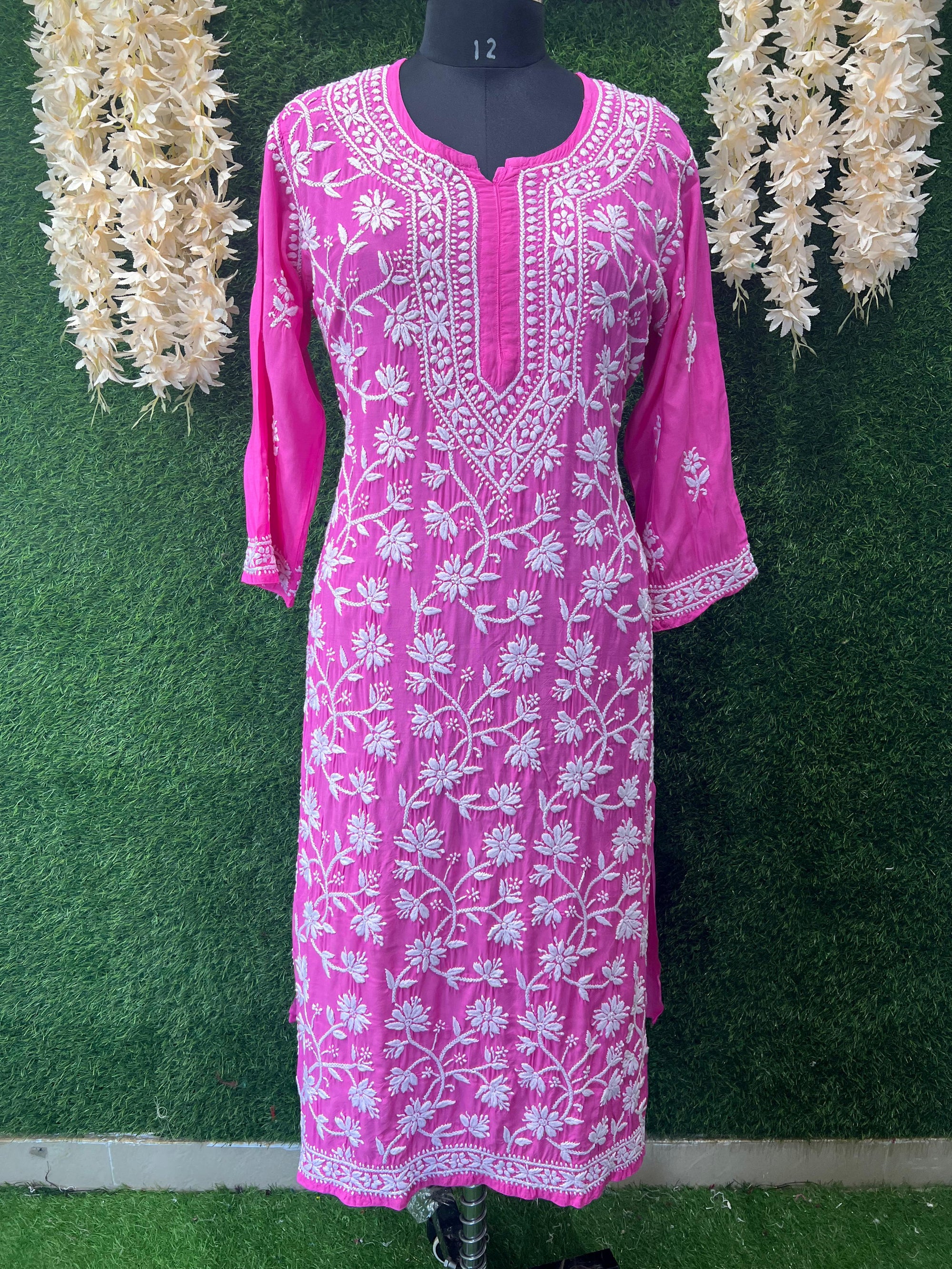 Lucknowi Chikankari Muslin Long kurti Full Jaal