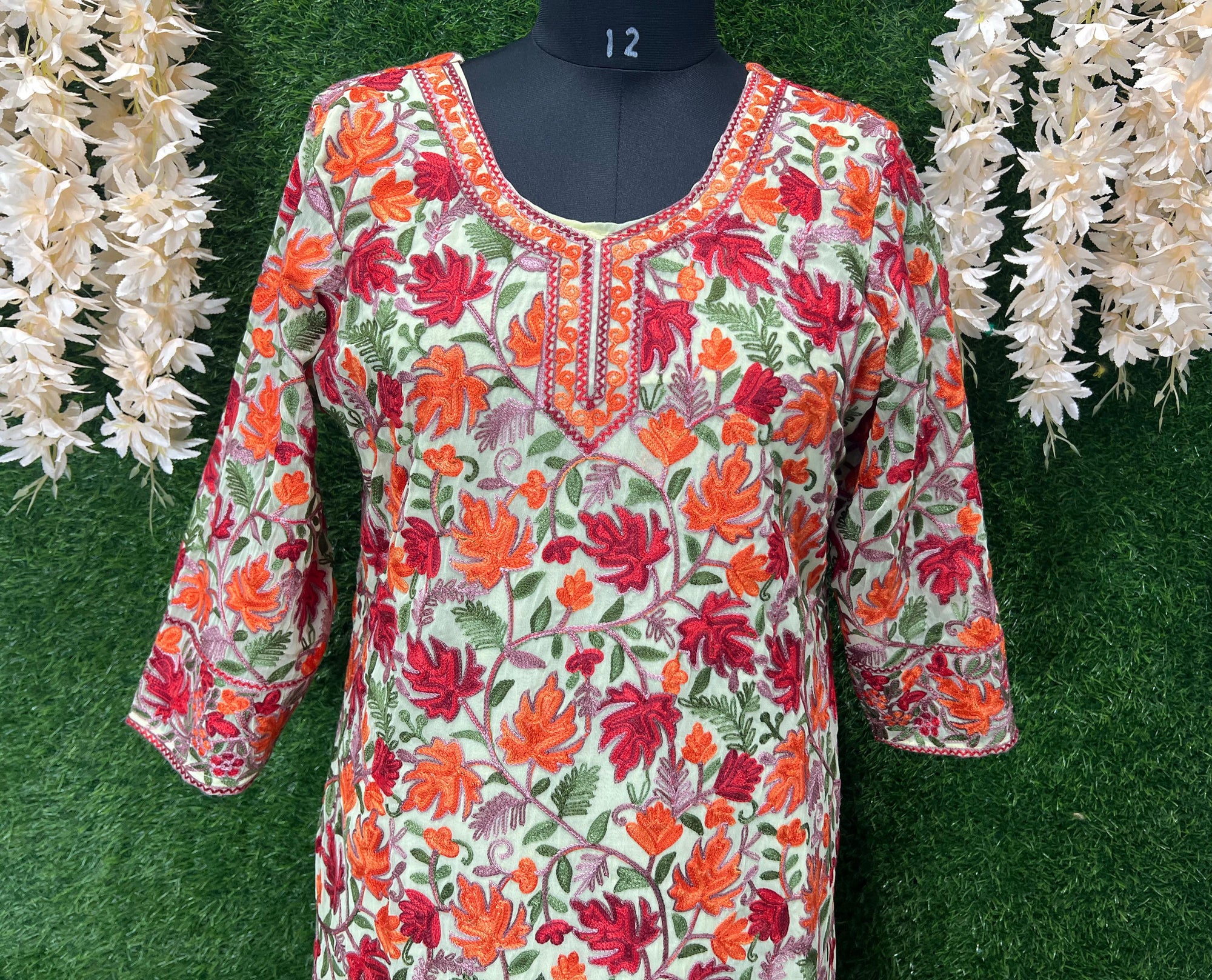 Georgette Kashmiri Kurti with All-Over Multicolor Embroidery Jaal