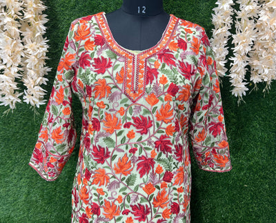 Georgette Kashmiri Kurti with All-Over Multicolor Embroidery Jaal