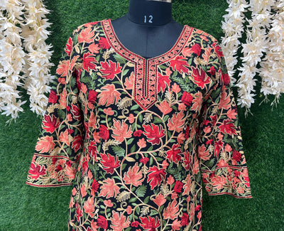 Georgette Kashmiri Kurti with All-Over Multicolor Embroidery Jaal