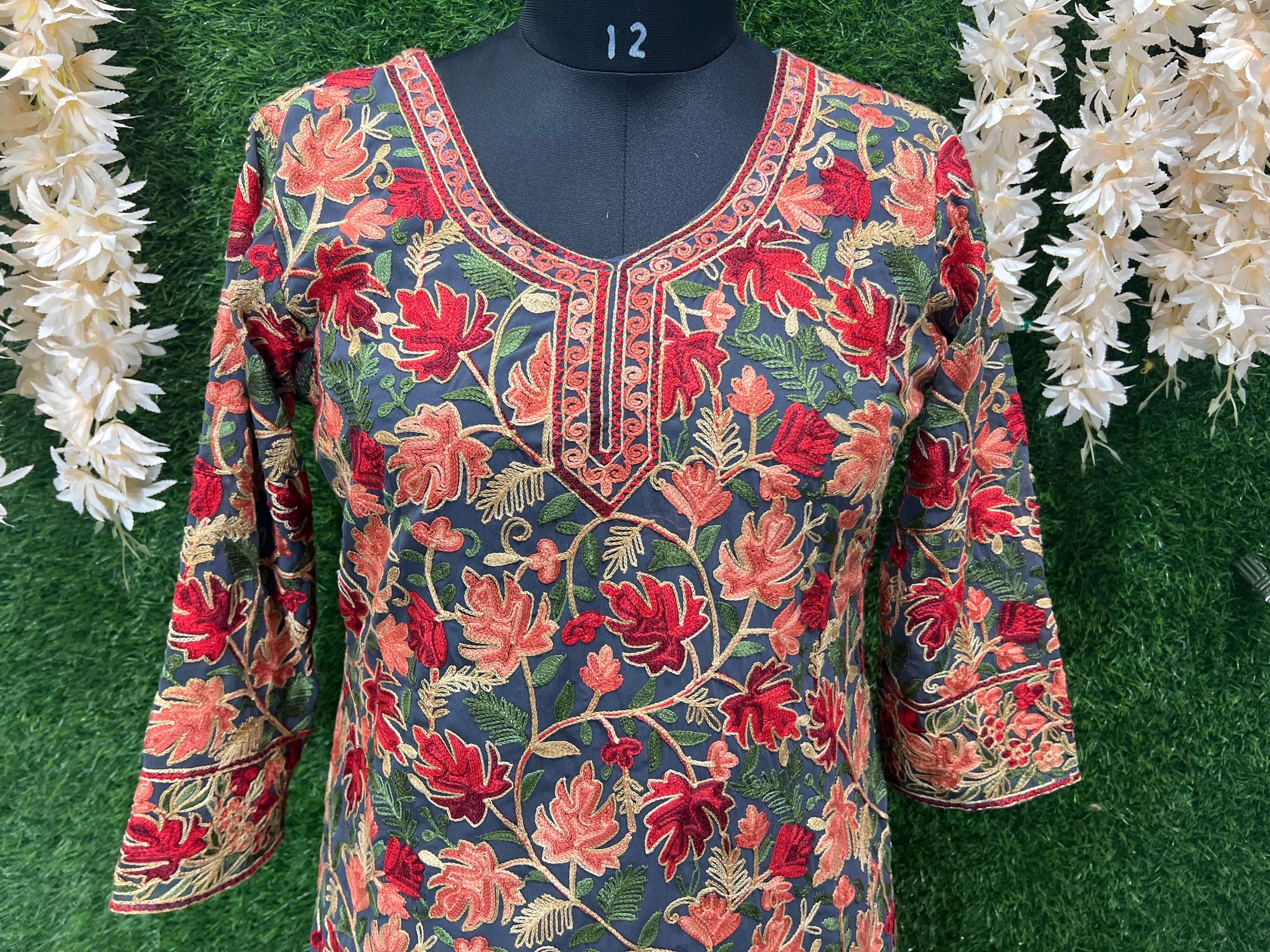 Georgette Kashmiri Kurti with All-Over Multicolor Embroidery Jaal