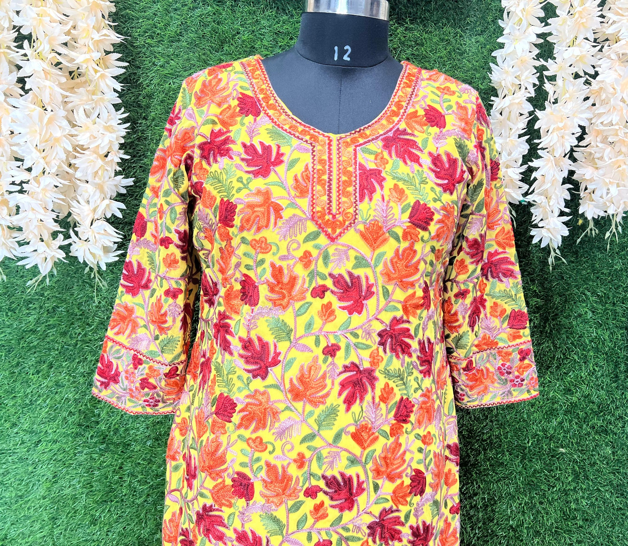 Georgette Kashmiri Kurti with All-Over Multicolor Embroidery Jaal