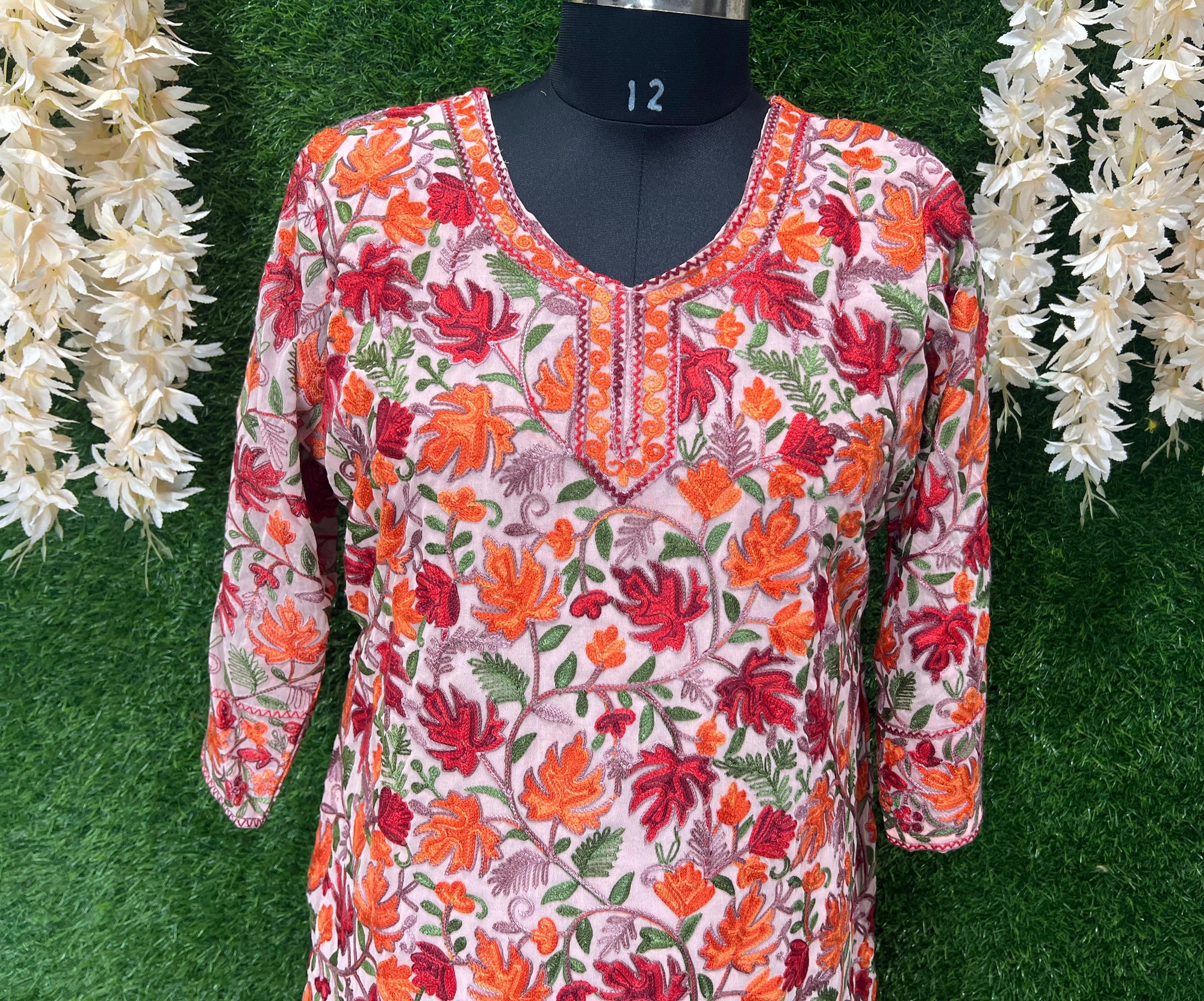 Georgette Kashmiri Kurti with All-Over Multicolor Embroidery Jaal