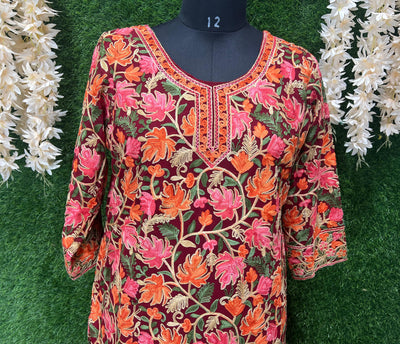 Georgette Kashmiri Kurti with All-Over Multicolor Embroidery Jaal