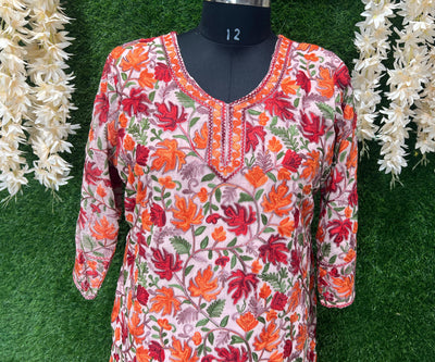 Georgette Kashmiri Kurti with All-Over Multicolor Embroidery Jaal