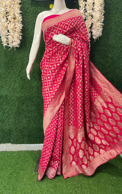 Khaddi Georgette Banarasi Saree with Rai Bandhej
