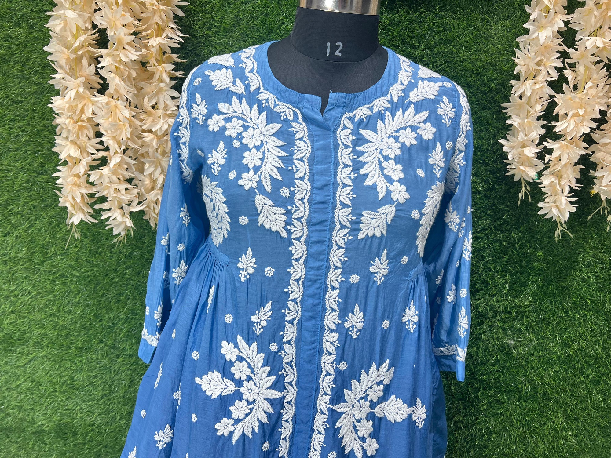 Lucknowi Chikankari Ombre Muslin Short Top with 3D Chikankari