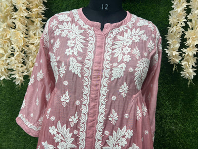 Lucknowi Chikankari Ombre Muslin Short Top with 3D Chikankari