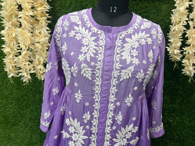 Lucknowi Chikankari Ombre Muslin Short Top with 3D Chikankari