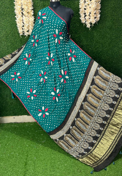 Bandhani with Hand Block Ajrakh (vegetable dye) Gajji Silk Dupatta