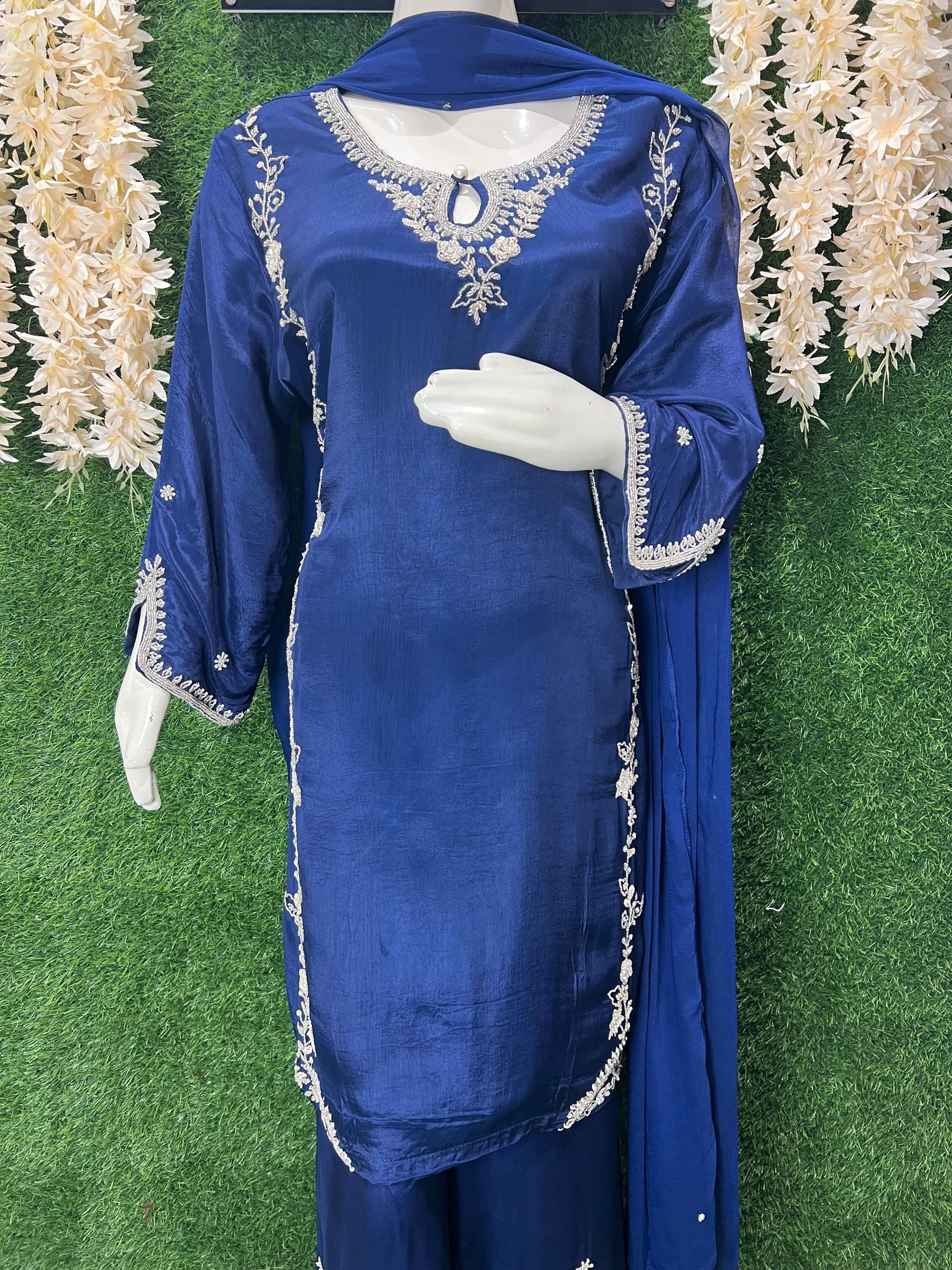 Crepe Suit Set with Handcrafted Cutdana & Pearl Embroidery