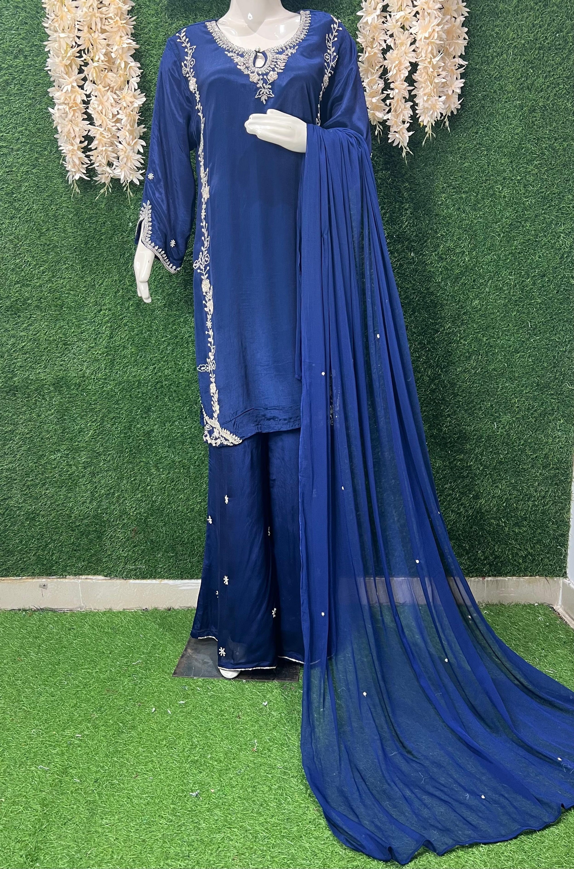 Crepe Suit Set with Handcrafted Cutdana & Pearl Embroidery