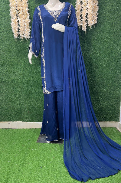 Crepe Suit Set with Handcrafted Cutdana & Pearl Embroidery