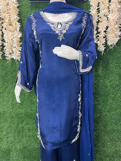 Crepe Suit Set with Handcrafted Cutdana & Pearl Embroidery