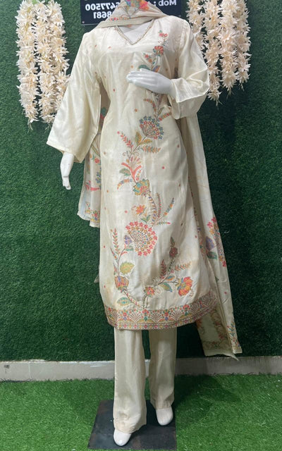 Banarsi weaved & digital floral print with subtle cutdana work all over