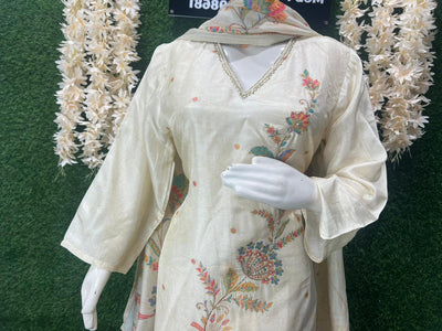Banarsi weaved & digital floral print with subtle cutdana work all over