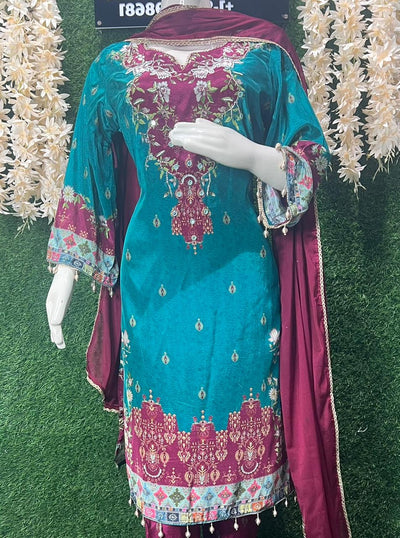 Embroidered Suit Set with Cutdana & Pearl Work