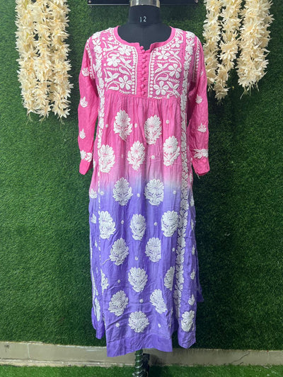 Nayra Ombre Kurti with 3D Handwork & Chikankari Embroidery
