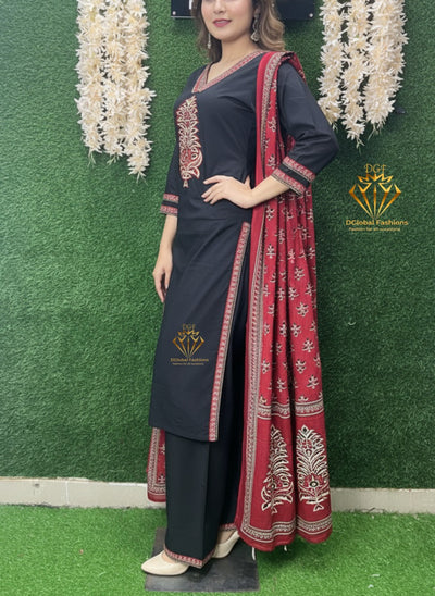Cotton Suit Set with Ajrakh Print Dupatta