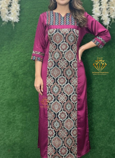 Mashru Silk Ajrakh Hand-Block Printed Kurti with Elegant Mirror Detailing