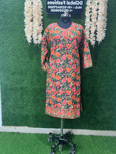 Kashmiri Aari Embroidered Floral Kurti | Handcrafted Ethnic Designer Wear