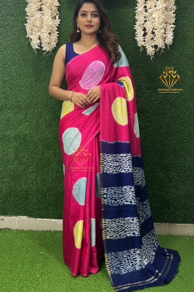 Hand-Dyed Shibori Saree with Lagdi Patta Pallu