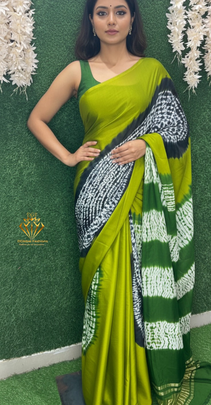 Hand-Dyed Shibori Saree with Lagdi Patta Pallu