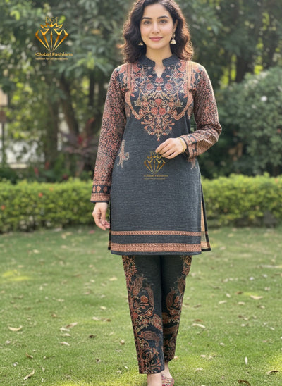 Kashmiri Kani Printed Co-ord Set | Elegant Winter Wear