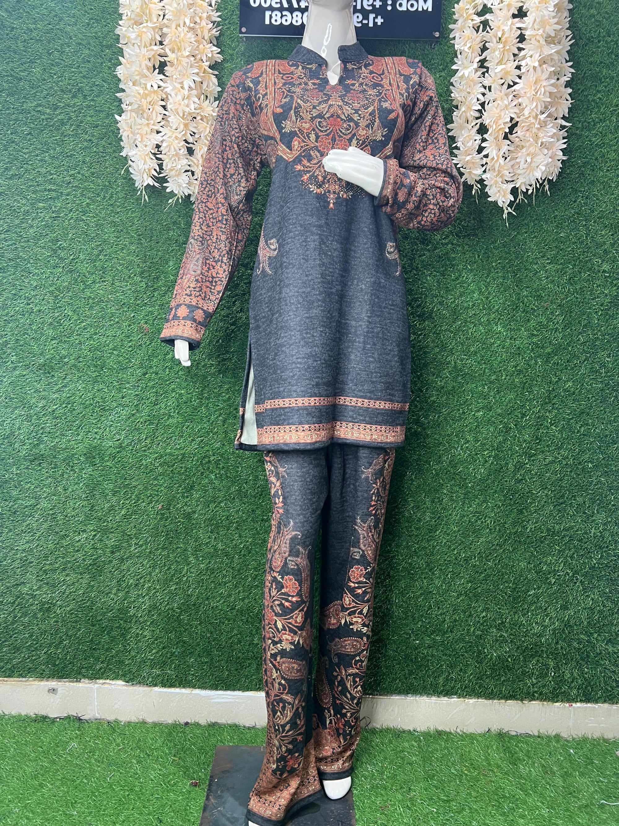 Kashmiri Kani Printed Co-ord Set | Elegant Winter Wear