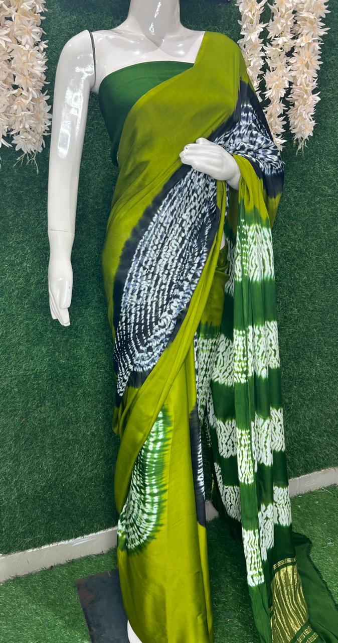 Hand-Dyed Shibori Saree with Lagdi Patta Pallu