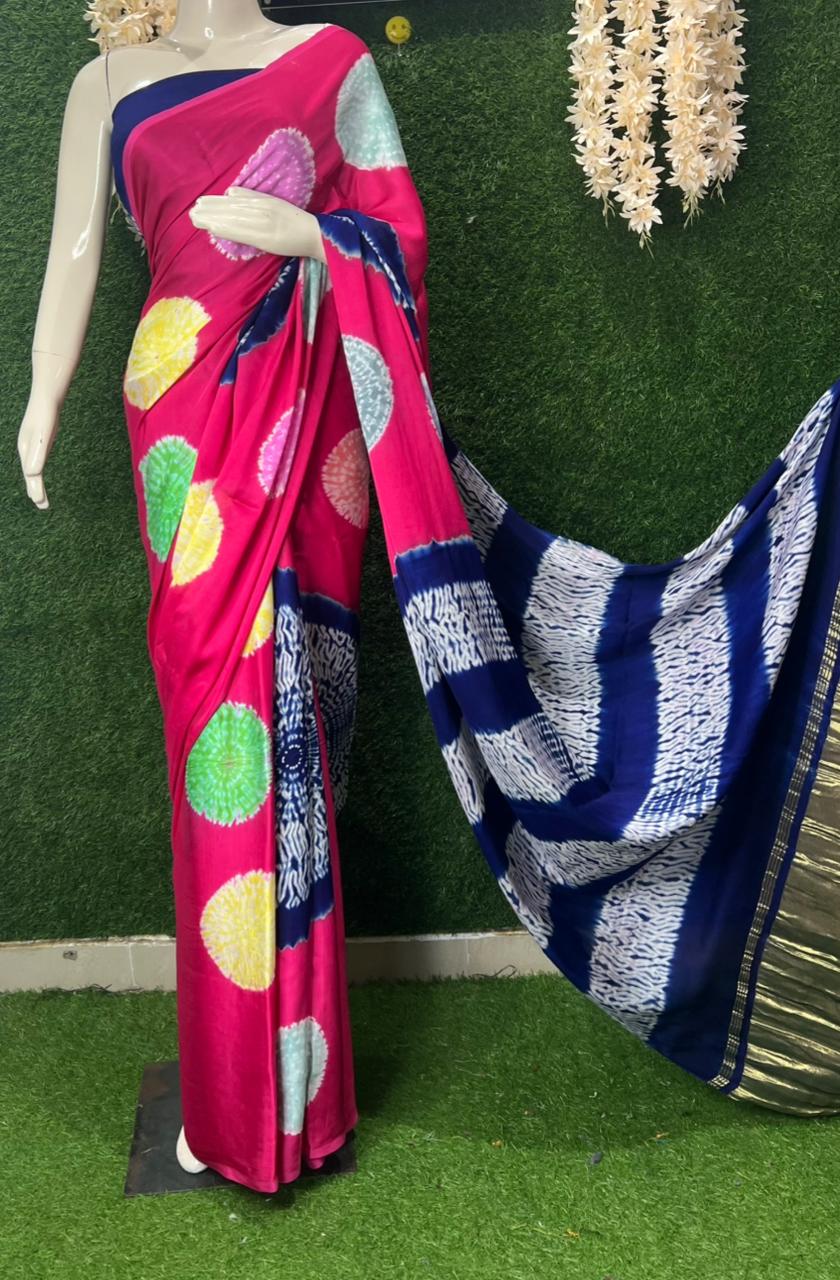 Hand-Dyed Shibori Saree with Lagdi Patta Pallu