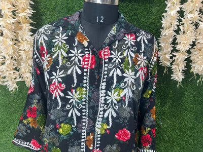 Mul Print Lucknowi Chikankari Shirt-Style Top