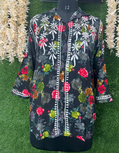 Mul Print Lucknowi Chikankari Shirt-Style Top