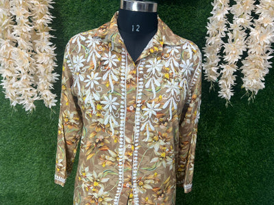 Mul Print Lucknowi Chikankari Shirt-Style Top