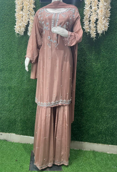 Designer Sharara Set with Heavy Handwork & Flared Palazzo