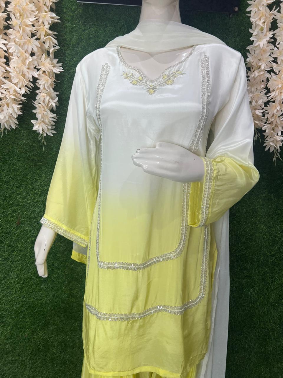 Crepe Set with Pearl & Cutdana Work – Timeless Festive & Party Wear