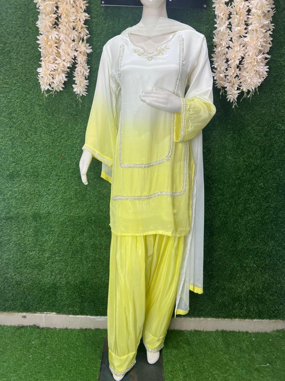Crepe Set with Pearl & Cutdana Work – Timeless Festive & Party Wear
