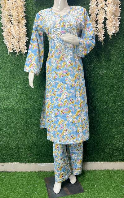 Mul Cotton Printed Lucknowi Chikankari Embroidered Co-Ord Set