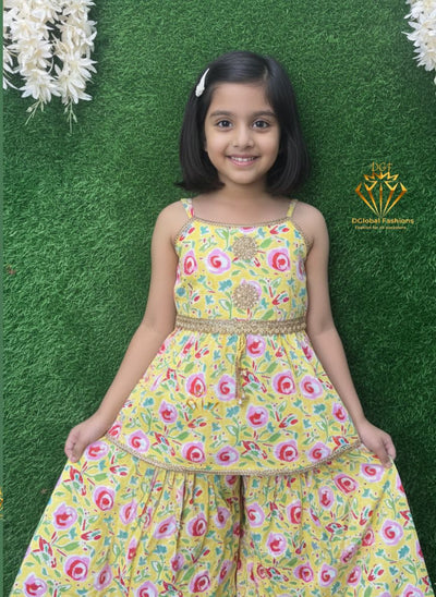 Girls Cotton Kurta Sharara Set