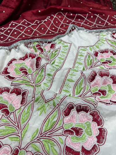 Crepe Lucknowi Chikankari Suit with Resham Work & Pearl Chiffon Dupatta